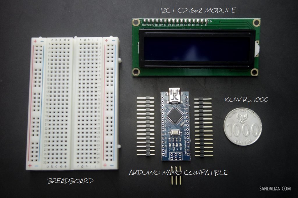breadboard arduino nano compatible with pins i2c lcd 16x2 module uang receh 1000 rupiah